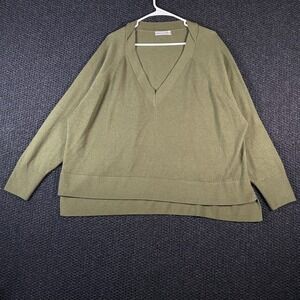Anthropologie V-Neck Green Cropped Long Sleeve Pullover Shirt Womens Size Medium